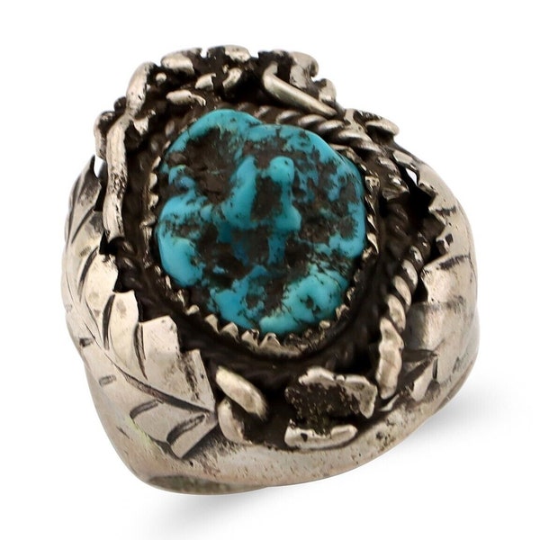 Navajo Ring 925 Silver Blue Sleeping Beauty Turquoise Artist Ray John C.80's