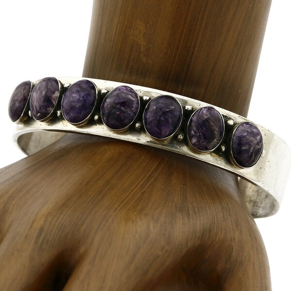 Navajo Bracelet .925 Silver Gemstone Charoite Cuff Signed Patrick Yazzie C.80's