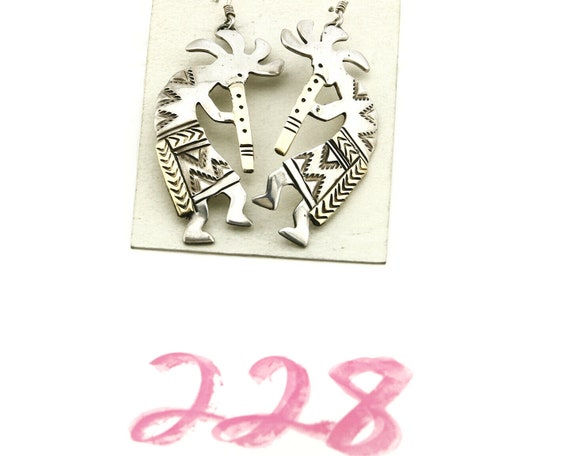 Navajo Dangle Earrings .925 Silver & 14k Solid Ye… - image 9