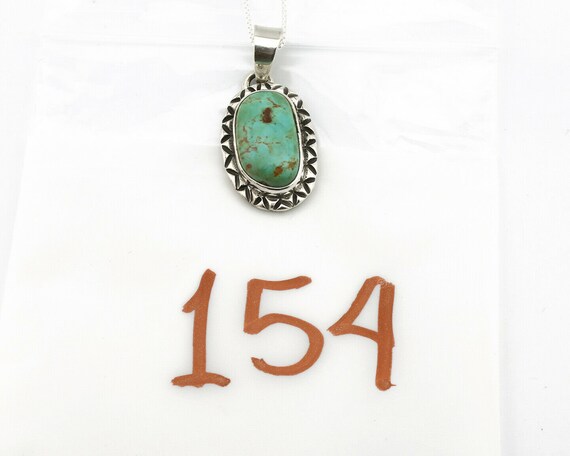 Navajo Kingman Turquoise Pendant .925 Silver Hand… - image 10