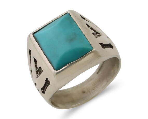 Navajo Ring 925 Silver Kingman Turquoise Artist S… - image 1