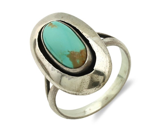 Navajo Ring .925 Silver Kingman Turquoise Artist … - image 1