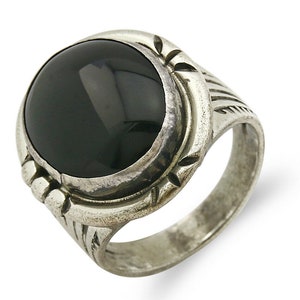 Damen Navajo Ring .925 SOLID Silber Hand gestempelt Schwarzer Onyx Signiert MP