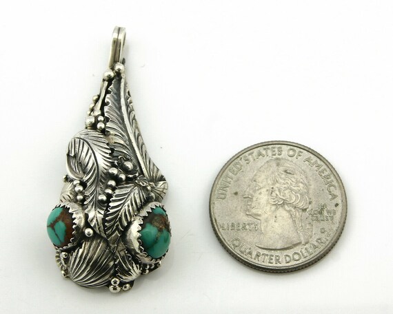 Navajo Pendant .925 Silver Bisbee Turquoise Signe… - image 7