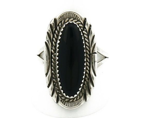 Navajo Ring .925 Silver Natural Black Onyx Handma… - image 4