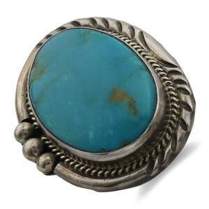Navajo Ring .925 Silver Natural Turquoise Artist Signed KH C.80s