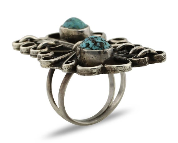 Navajo Ring 925 Silver Spiderweb Turquoise Native… - image 2