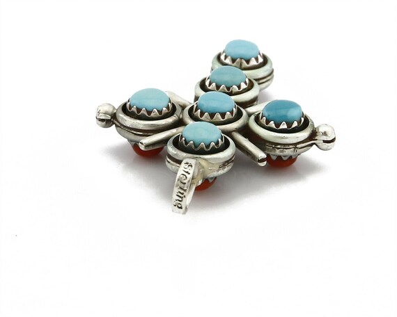 Zuni Natural Turquoise and Coral Reversible 925 S… - image 4