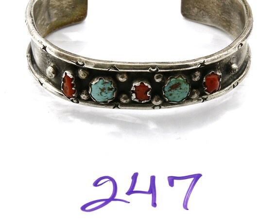 Navajo Bracelet .925 Silver Red Coral & Turquoise… - image 9