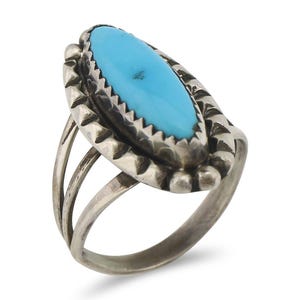 Navajo Ring .925 Silver Sleeping Beauty Turquoise Signed SkyStone Creations C80s