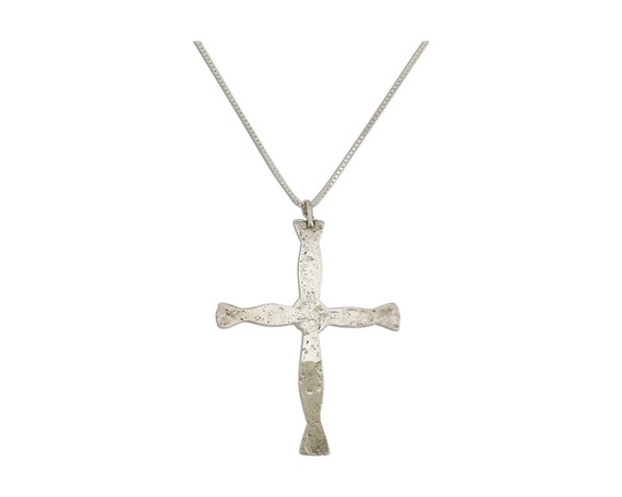 Navajo Sandcast Cross Necklace 925 Silver Turquoi… - image 3