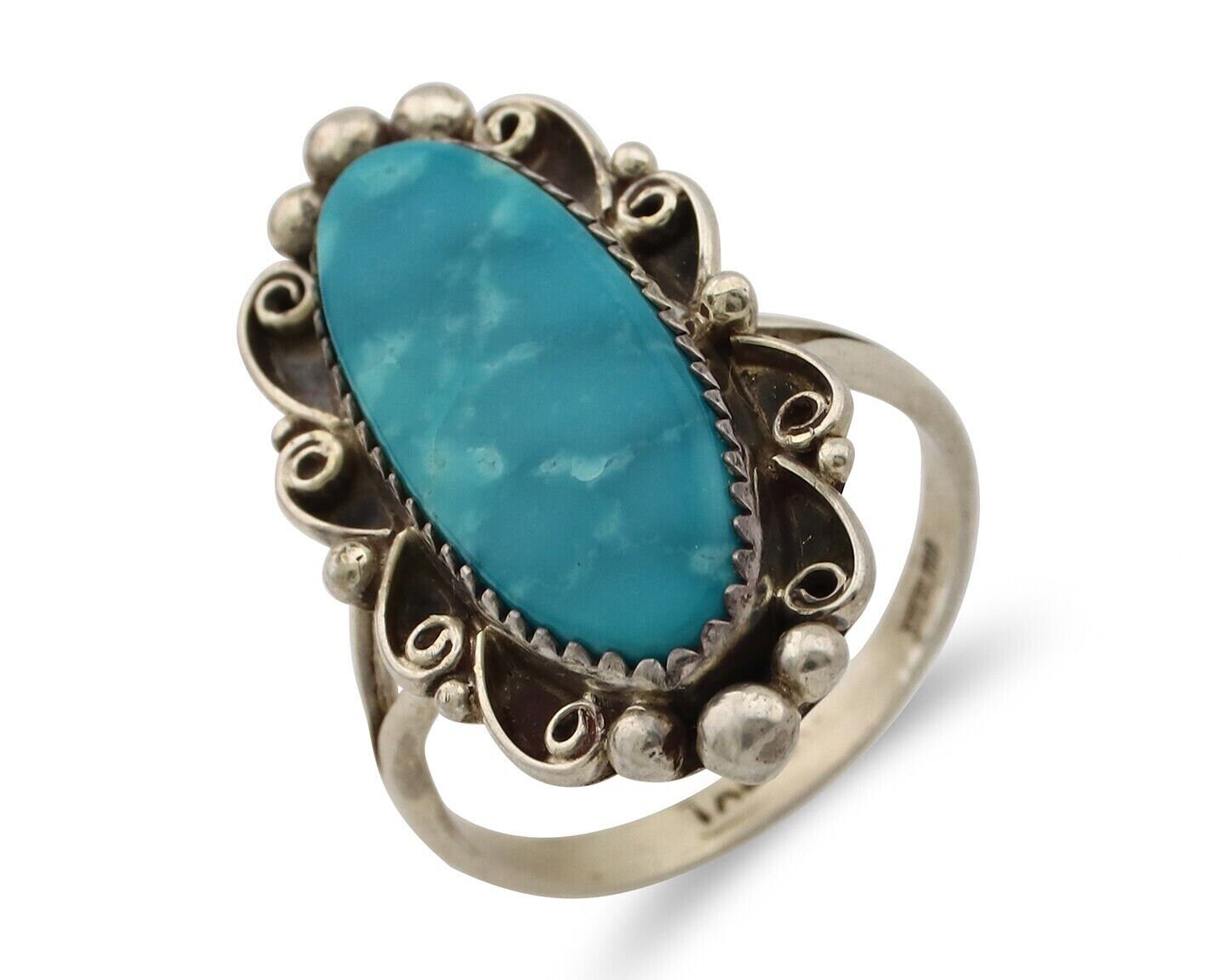 Navajo Ring 925 Silver Blue Gem Turquoise Artist Signed
