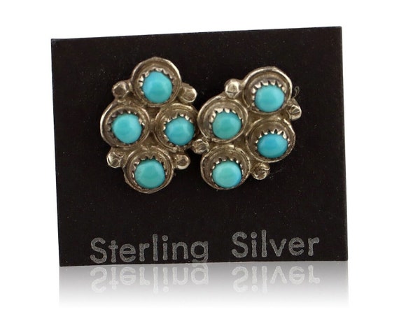 Zuni Earrings 925 Silver Sleeping Beauty Turquois… - image 1
