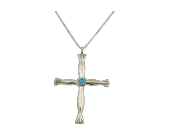 Navajo Sandcast Cross Necklace 925 Silver Turquoi… - image 1