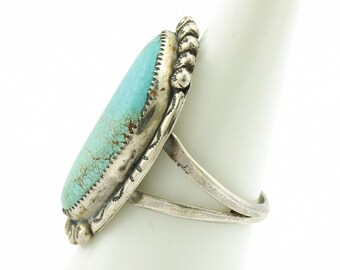 Navajo Ring .925 Silver #8 Turquoise Artist Signed Roy Buck C.80's