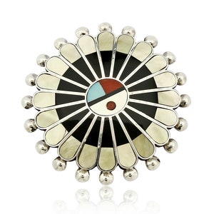 Zuni Signiert Künstler Victoria Unkestine Intarsien .925 SOLID Silver Tewa Anhänger Pin