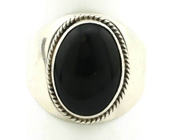 Navajo Ring .925 Silver Handmade Black Onyx Nativ… - image 4