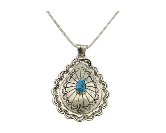 Navajo Necklace Pendant 925 Silver Morenci Turquo… - image 1
