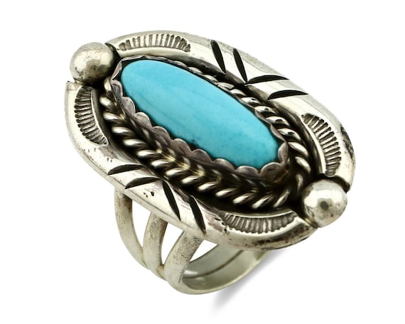 Navajo Ring .925 Silver Blue Turquoise Artist Sig… - image 1