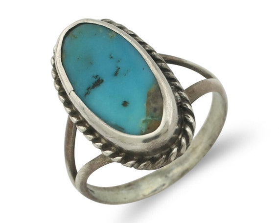 Navajo Ring .925 Silver Natural Blue Turquoise Signed Native