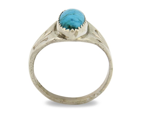 Zuni Ring .925 Silver Kingman Turquoise Hand Stam… - image 3