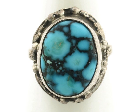 Navajo Ring 925 Silver Spiderweb Turquoise Artist… - image 4