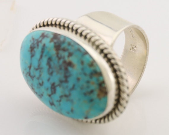 Navajo Ring 925 Silver Natural Blue Turquoise Art… - image 7