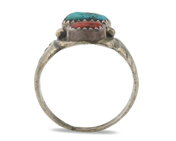 Zuni Ring .925 Silver Natural Turquoise & Coral N… - image 3