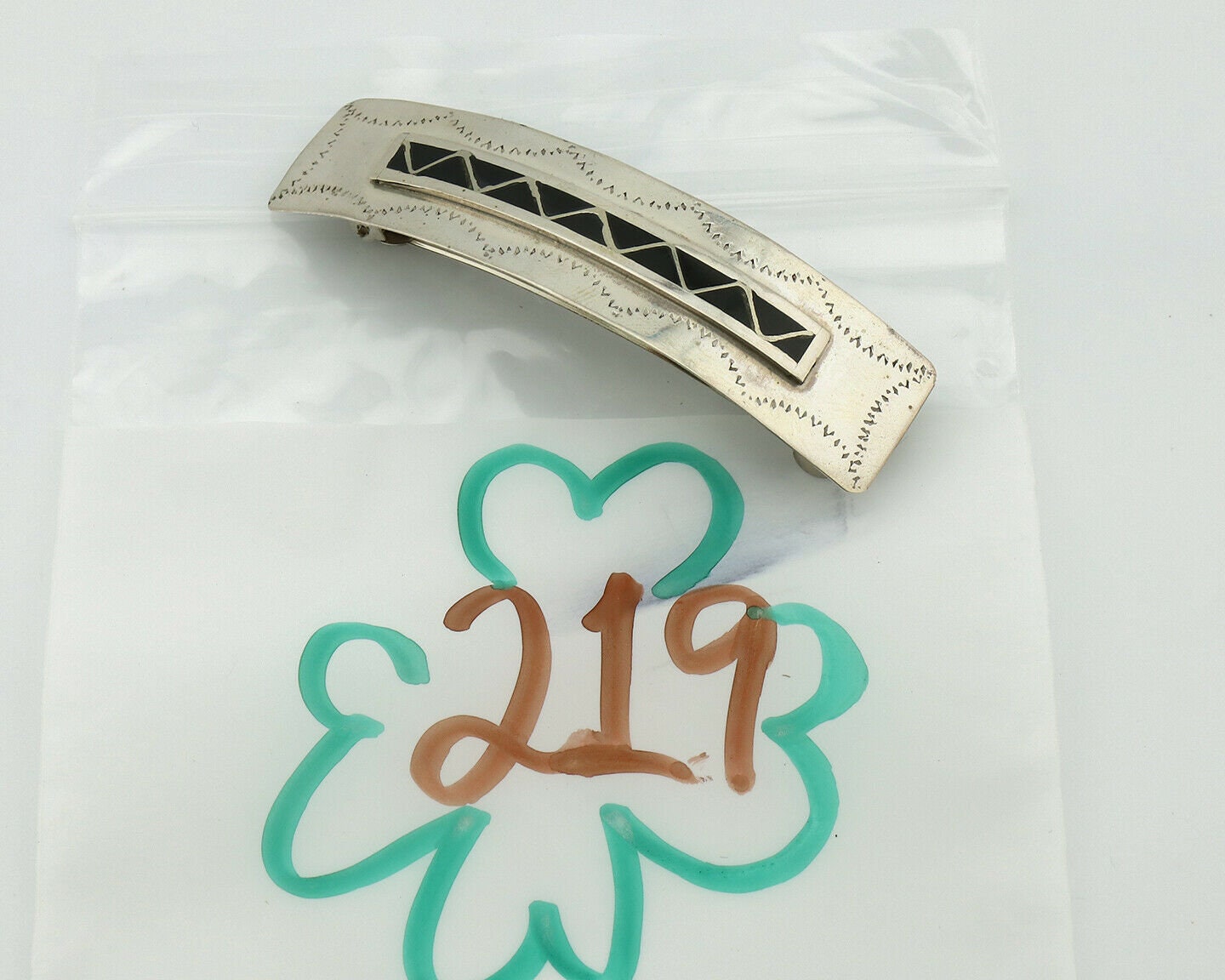 Women's Navajo Hair Clip .925 Silver Inlaid Black Onyx