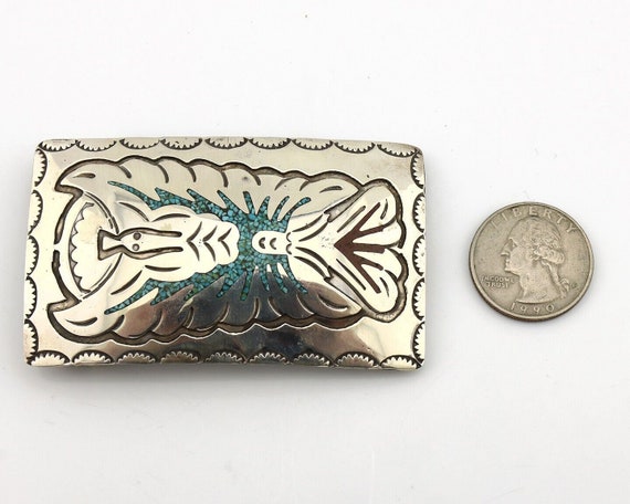 Navajo Belt Buckle 925 Silver Handmade Chip Inlay… - image 7