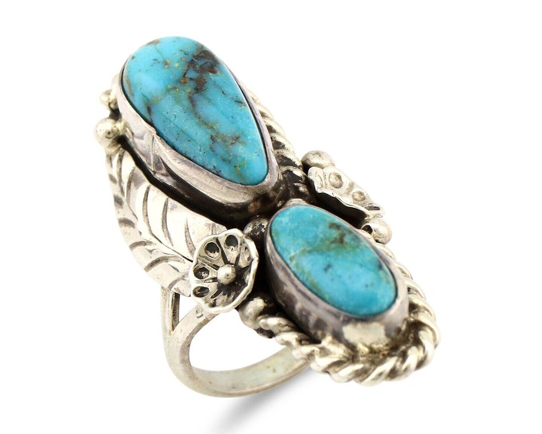 Navajo Handmade Ring 925 Silver Natural Blue Turquoise Native American ...