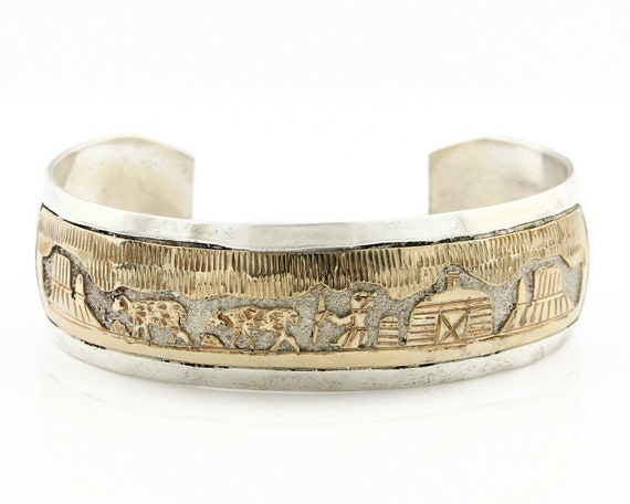 Navajo Bracelet .925 Silver and 12k Gold Filled S… - image 4