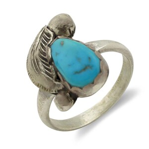 Zuni Ring 925 Silver Natural Mined Blue Turquoise Artist Signed Simplicio C.80's
