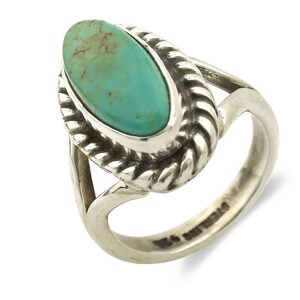 Navajo Ring .925 Silver Natural Mined Turquoise Artist Signed Gecko C.80&#39;s