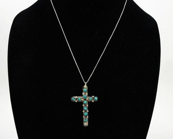 Navajo Cross Necklace 925 Silver Blue Turquoise A… - image 7