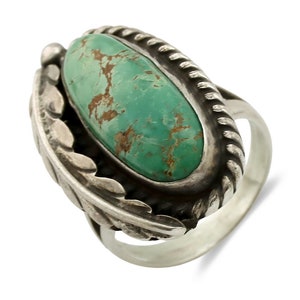 Navajo Ring .925 Silver Natural Turquoise Signed Native Artist C.80&#39;s