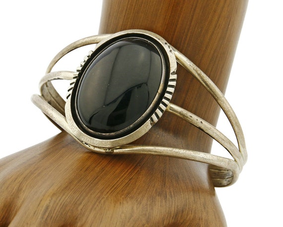 アクセサリー NAVAJO Delvert Vandeves SV925 Navajo Bracelet Onyx .925 Silver W. Denetdale C.80's - Etsy