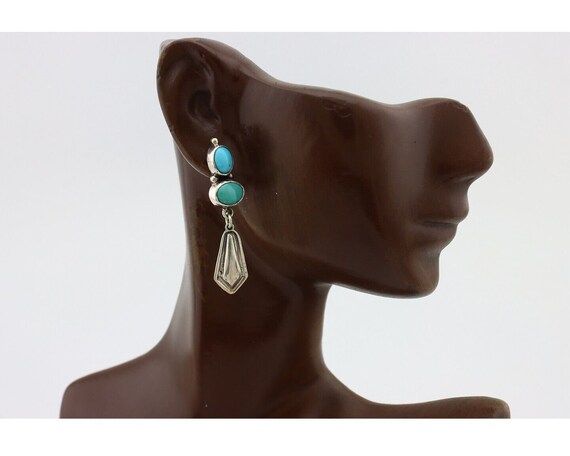 Navajo Earrings 925 Silver Natural Blue Turquoise… - image 7