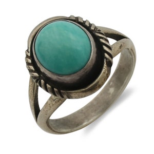 Navajo Ring .925 Silver Natural Turquoise Handmade Artist Signed VM C.1980s