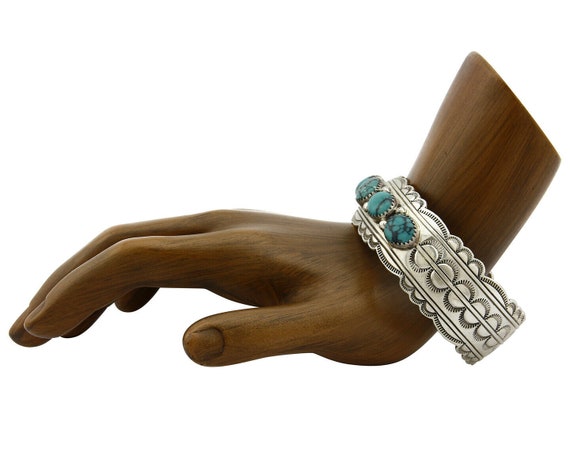 Navajo Bracelet .925 Silver Spiderweb Turquoise A… - image 2