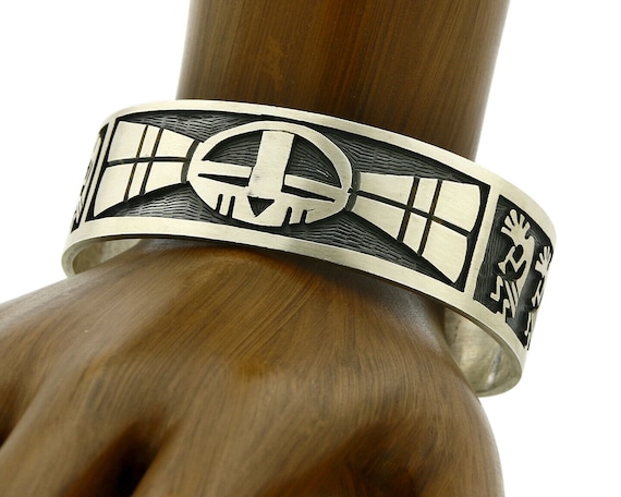 Hopi Bracelet .925 Silver Handmade Kokopelli Corn… - image 1