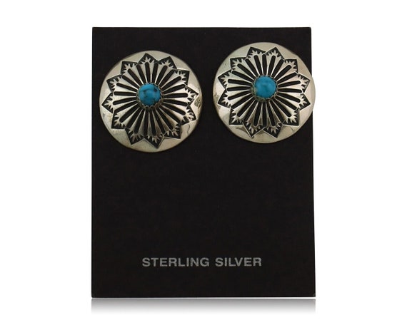 Navajo Hand Stamped Earrings 925 Silver Turquoise… - image 1