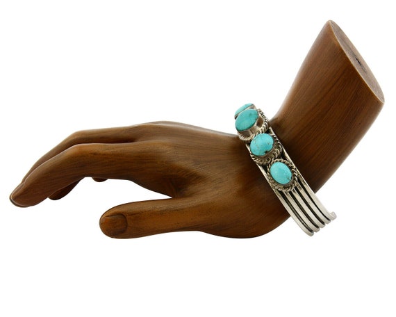 Navajo Turquoise Bracelet SOLID .925 Silver Signe… - image 3