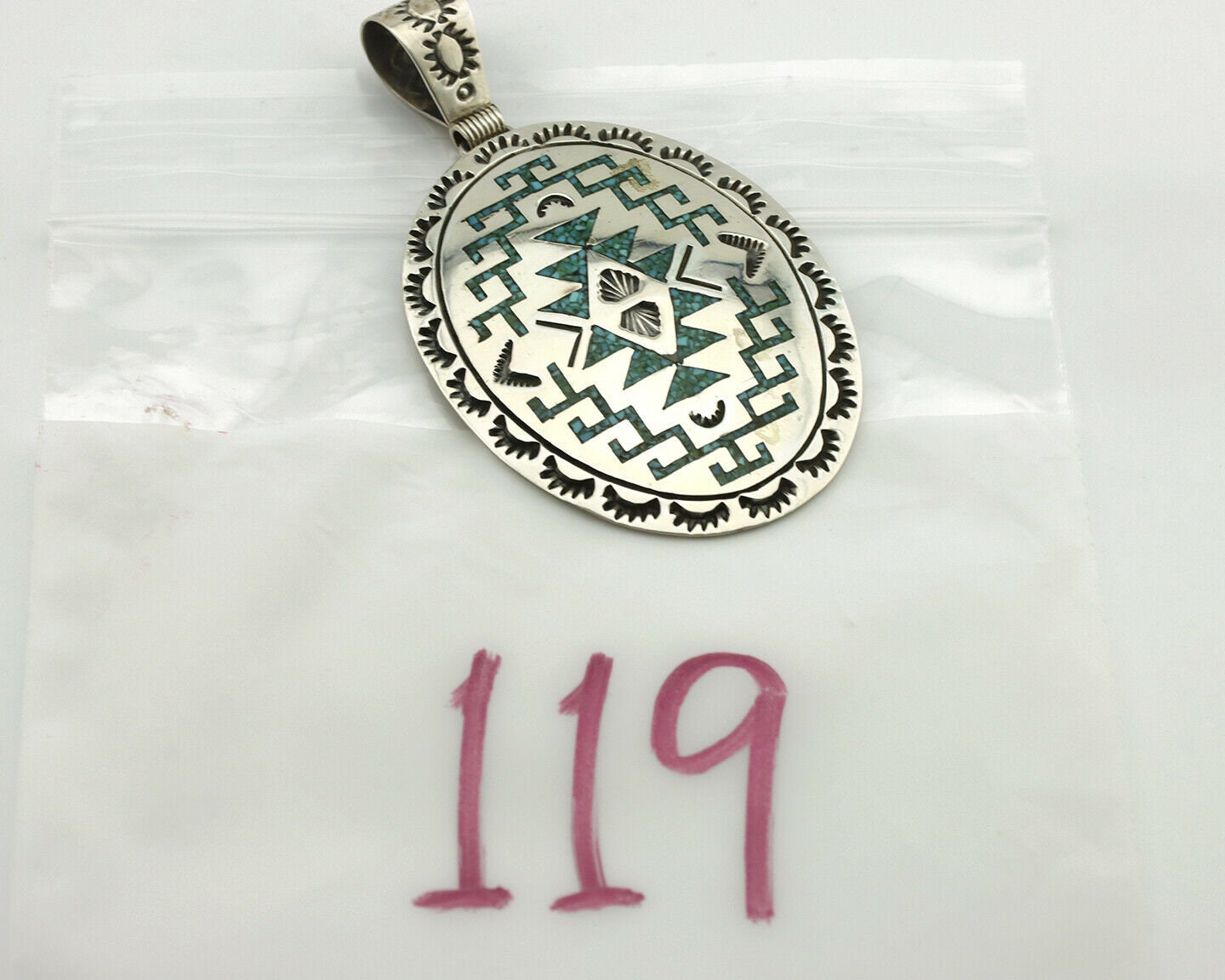 Stanley Bain, Navajo vintage sterling silver and Turquoise Pendant with 17  inch chain P495