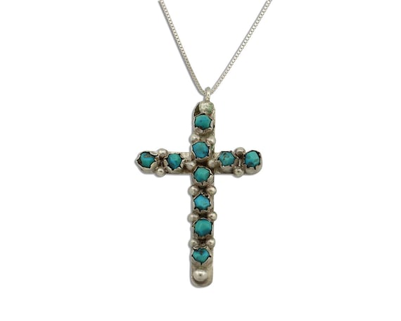 Navajo Cross Necklace 925 Silver Blue Turquoise A… - image 1