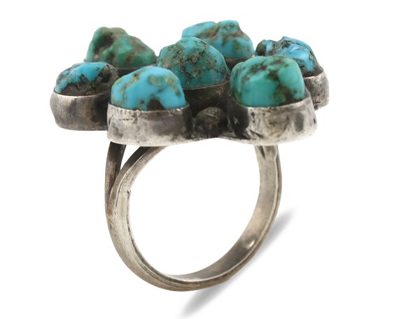 Navajo Old Pawn Ring .925 Silver Kingman Turquois… - image 2