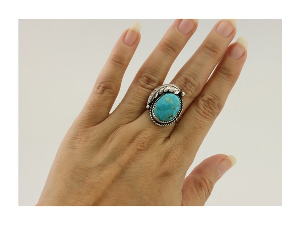 Navajo Ring 925 Silver Spiderweb Turquoise Native… - image 8