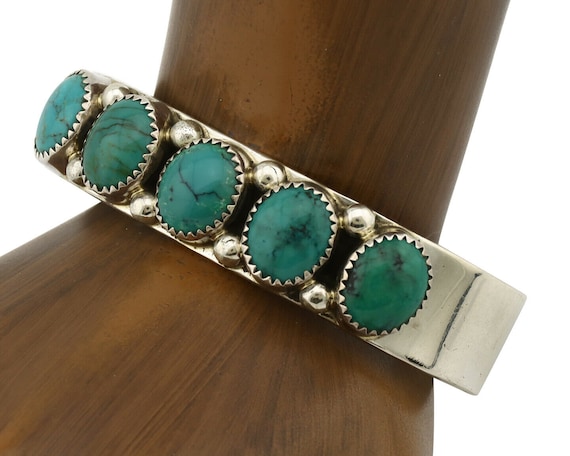 Navajo Bracelet .925 Silver Gem Grade Blue Green Turquoise C
