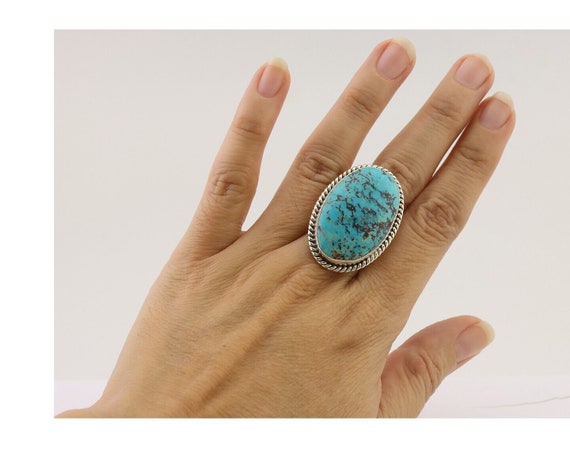 Navajo Ring 925 Silver Natural Blue Turquoise Art… - image 8