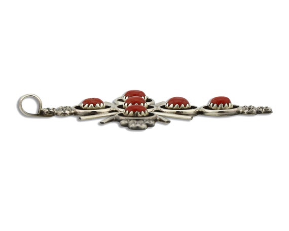 Zuni Handmade Cross Necklace 925 Silver Red Coral… - image 3